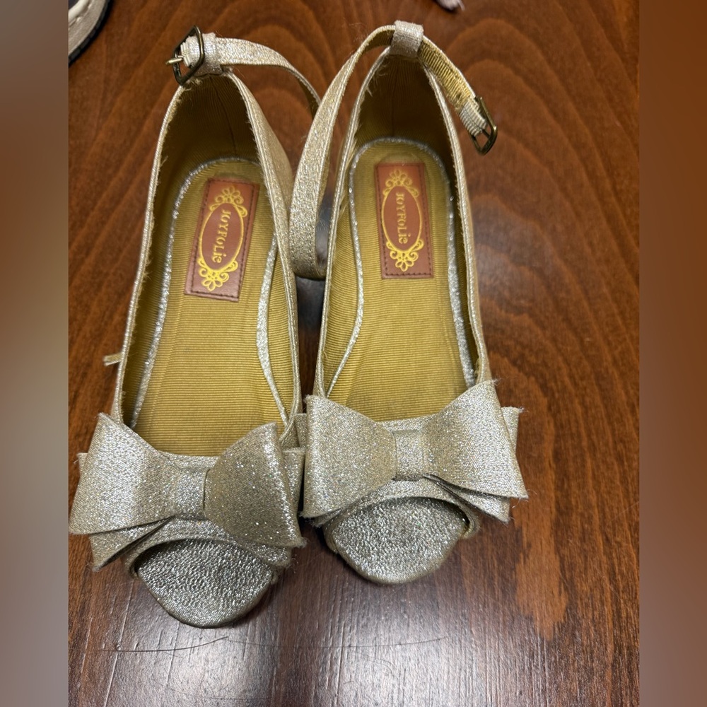 Gold Glitter Peep Toe Heels with Bow Joyfolie